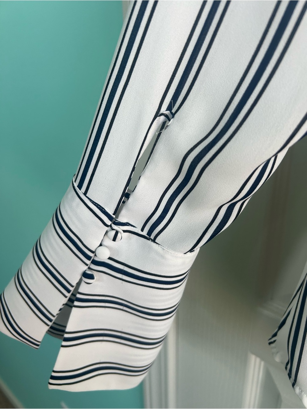 White House Black Market Striped Tie-Neck Blouse - Picture 5 of 5